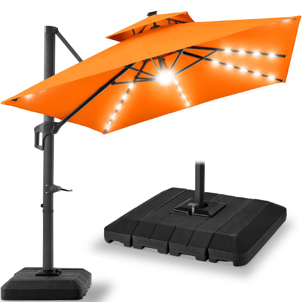 Best Choice Products 9x12ft 2-Tier Square Outdoor Solar LED Cantilever Umbrella w/ 360-Rotating Base –